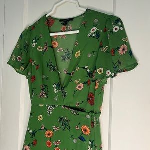 FOREVER21 Green Floral Wrap Dress